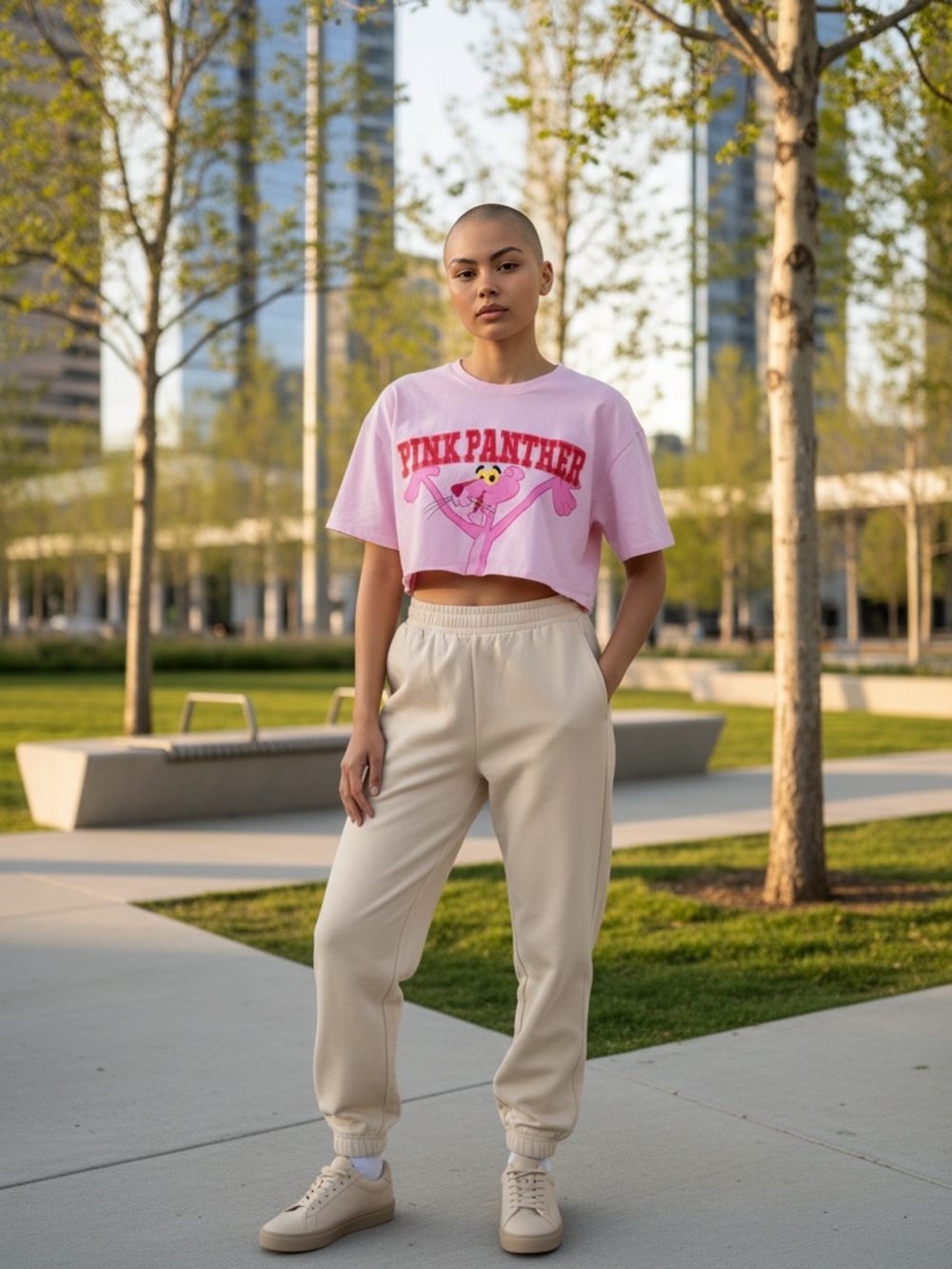 PINK PANTHER ZARA Short Sleeved Cropped T-Shirt Sz S